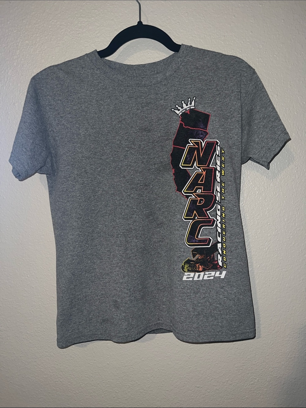 Gray Kids NARC 2024 Racing Tee with Multicolor Print
